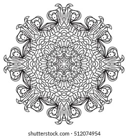 Vector mandala. Flower ornament. Hand drawn element. For coloring, print, poster, background, brochure, invite card.