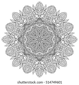 Vector mandala. Flower ornament. Hand drawn element. For coloring, print, poster, background, brochure, invite card.