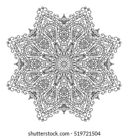 Vector mandala. Flower ornament. Hand drawn element. For coloring, print, poster, background, brochure, invite card.