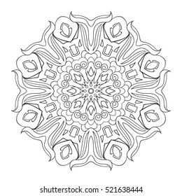 Vector mandala. Flower ornament. Hand drawn element. For coloring, print, poster, background, brochure, invite card.