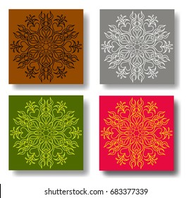 Vector mandala. Four variants of shades of a pattern. Decor for your design, lace ornament, round pattern with lots of details. Oriental style with floral. Circle lace ornament