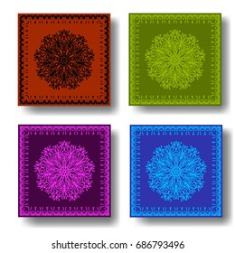 Vector mandala. Four variants of shades of a pattern. Decor for your design, lace ornament, round pattern with lots of details. Oriental style with floral. Circle lace ornament