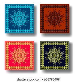 Vector mandala. Four variants of shades of a pattern. Decor for your design, lace ornament, round pattern with lots of details. Oriental style with floral. Circle lace ornament