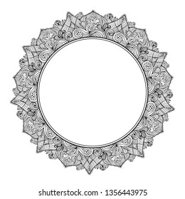 Vector mandala frame background. Circle ornament illustration with the space for text inside. 
