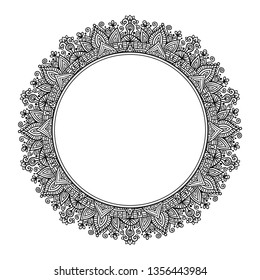 Vector mandala frame background. Circle ornament illustration with the space for text inside. 