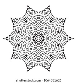 Vector Mandala Frame. Christmas Snowflake Illustration. Flower Background