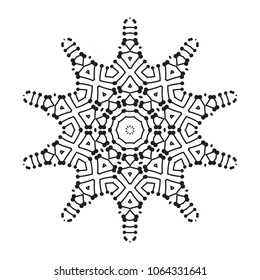 Vector Mandala Frame. Christmas Snowflake Illustration. Flower Background