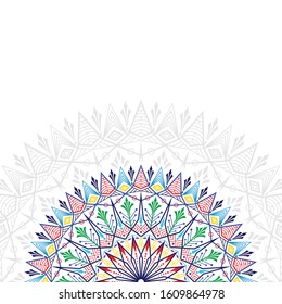 vector Mandala full color on a white isolated background.  Mendala with a floral motif.  Yoga template. Indian ornament pattern