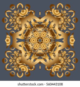 Vector Mandala. Gold round ornament pattern on a gray background.