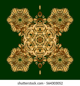 Vector Mandala. Gold round ornament pattern on a green background.