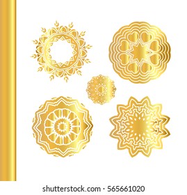 Vector mandala gold tattoo. pattern isolated on  background. Traditional indian art, henna tattoo, golden stickers, mehndi design.