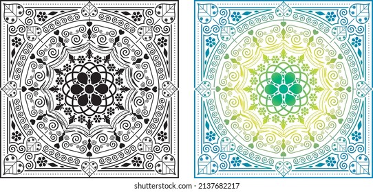 vector mandala with gradient color and solid color on white background
