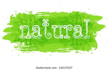Vector mandala. Green background with leaves. Ethnic pattern. Inscription natural. 