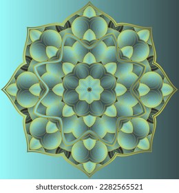 Vektor-Mandala in grüner schwarzer Kombination mit gelber goldener Umrisslinie