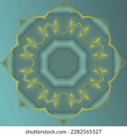 Vektor-Mandala in grüner schwarzer Kombination mit gelber goldener Umrisslinie