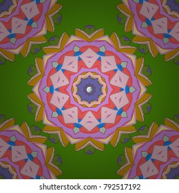 Vector Mandala. Green, neutral and pink colors. Boho style flower seamless pattern. Tiled mandala design, best for print fabric or papper and more.