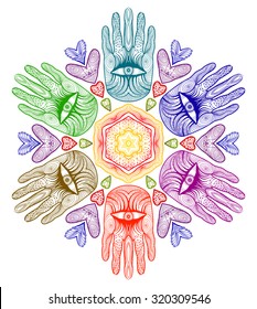 Vector Mandala. Hamsa. Helping hands for your design. EPS10. 