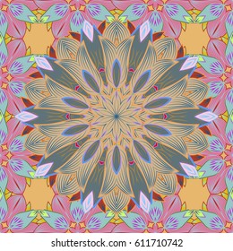 Vector Mandala with hand drawn elements and flowers in Arabic, Indian, turkish, pakistan, ottoman motifs. Image for nice coloring books, tattoo, decorate plates, porcelain, ceramics, crockery. Eps 10.