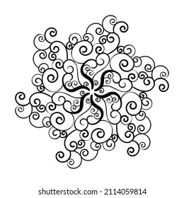 Vector mandala. Hand drawn illustration. Coloring page for children and adults.