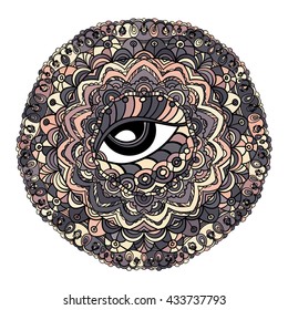 Vector Mandala. Hand drawn Round Ornament Pattern. Islam, Arabic, Indian, ottoman motifs. The all seeing eye. Looking to the future