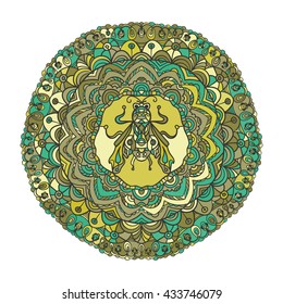 Vector Mandala. Hand drawn Round Ornament Pattern with a fly in the middle. Islam, Arabic, Indian, ottoman motifs.