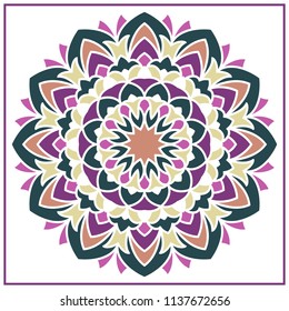 Vector mandala. Holi party flower. Floral ornament. Complex design.