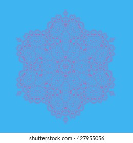 Vector Mandala Isolated on Blue Background. Round Ornament