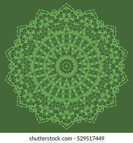 Vector Mandala Isolated on Green Background. Round Ornament