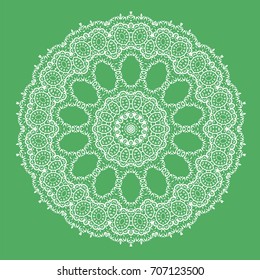 Vector Mandala Isolated on Green Background. Round Ornament