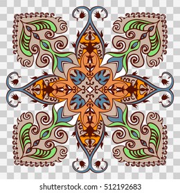 Vector Mandala isolated on transparent background. Islam, Arabic, Indian, ottoman motifs. Boho style. Cloth design, wallpaper, wrapping.