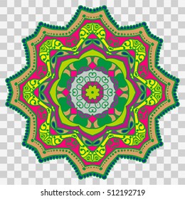 Vector Mandala isolated on transparent background. Islam, Arabic, Indian, ottoman motifs. Boho style. Cloth design, wallpaper, wrapping.