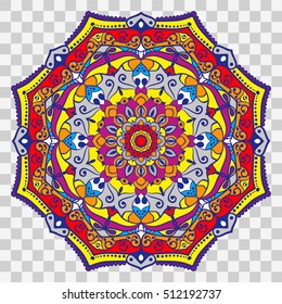 Vector Mandala isolated on transparent background. Islam, Arabic, Indian, ottoman motifs. Boho style. Cloth design, wallpaper, wrapping.