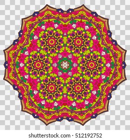 Vector Mandala isolated on transparent background. Islam, Arabic, Indian, ottoman motifs. Boho style. Cloth design, wallpaper, wrapping.