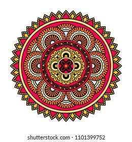 Vector mandala isolated on white background. Ornament card with mandala on red, yellow and black colors. Oriental pattern, vintage decorative element for design