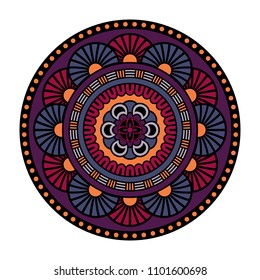 Vector mandala isolated on white background. Ornament card with mandala on blue, red and black colors. Oriental pattern, vintage decorative element for design