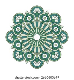 Vektor-Mandala einzeln auf weißem Hintergrund. Ornament Karte mit Mandala auf Weiß und Grün Farben. Orientalisches Muster, vintage dekoratives Element für Design