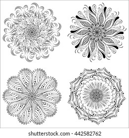 Vector mandala isolated on white background, circular, floral pattern, set of linear patterns