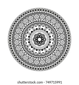 Vector mandala isolated on white background. Ornament card with monochrome mandala. Oriental pattern, vintage decorative element, arabic motif