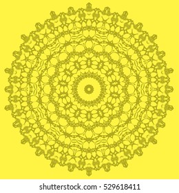 Vector Mandala Isolated on Yellow Background. Round Ornament