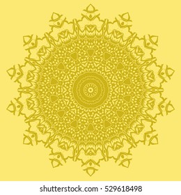 Vector Mandala Isolated on Yellow Background. Round Ornament