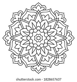 Encaje vectorial mandala. Diseño étnico. Página de coloreado para adultos. Contorno de tatuaje