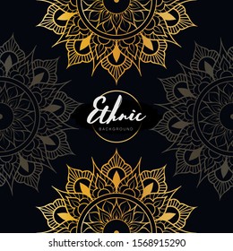 Vector mandala. Luxury pattern ornament. Gold vintage postcard on black background. Perfect for background, Wallpaper, invitation, flyer, menu, brochure, postcard, decoration or other desired idea
