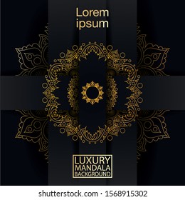Vector mandala. Luxury pattern ornament. Gold vintage postcard on black background. Perfect for background, Wallpaper, invitation, flyer, menu, brochure, postcard, decoration or other desired idea