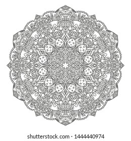 Vector mandala with meditating characters, dolls