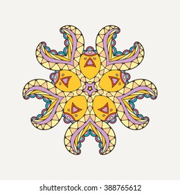 Vector mandala. Mehndi lace tattoo. Oriental weave with sharp corners. The circular pattern.