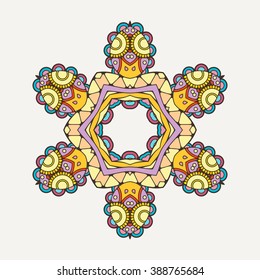 Vector mandala. Mehndi lace tattoo. Oriental weave with sharp corners. The circular pattern.
