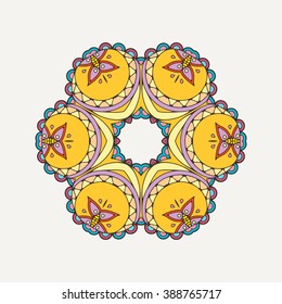 Vector mandala. Mehndi lace tattoo. Oriental weave with sharp corners. The circular pattern.
