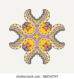 Vector mandala. Mehndi lace tattoo. Oriental weave with sharp corners. The circular pattern.