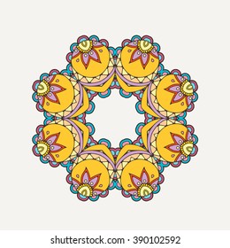 Vector mandala. Mehndi lace tattoo. Oriental weave with sharp corners. The circular pattern.