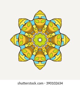 Vector mandala. Mehndi lace tattoo. Oriental weave with sharp corners. The circular pattern.
